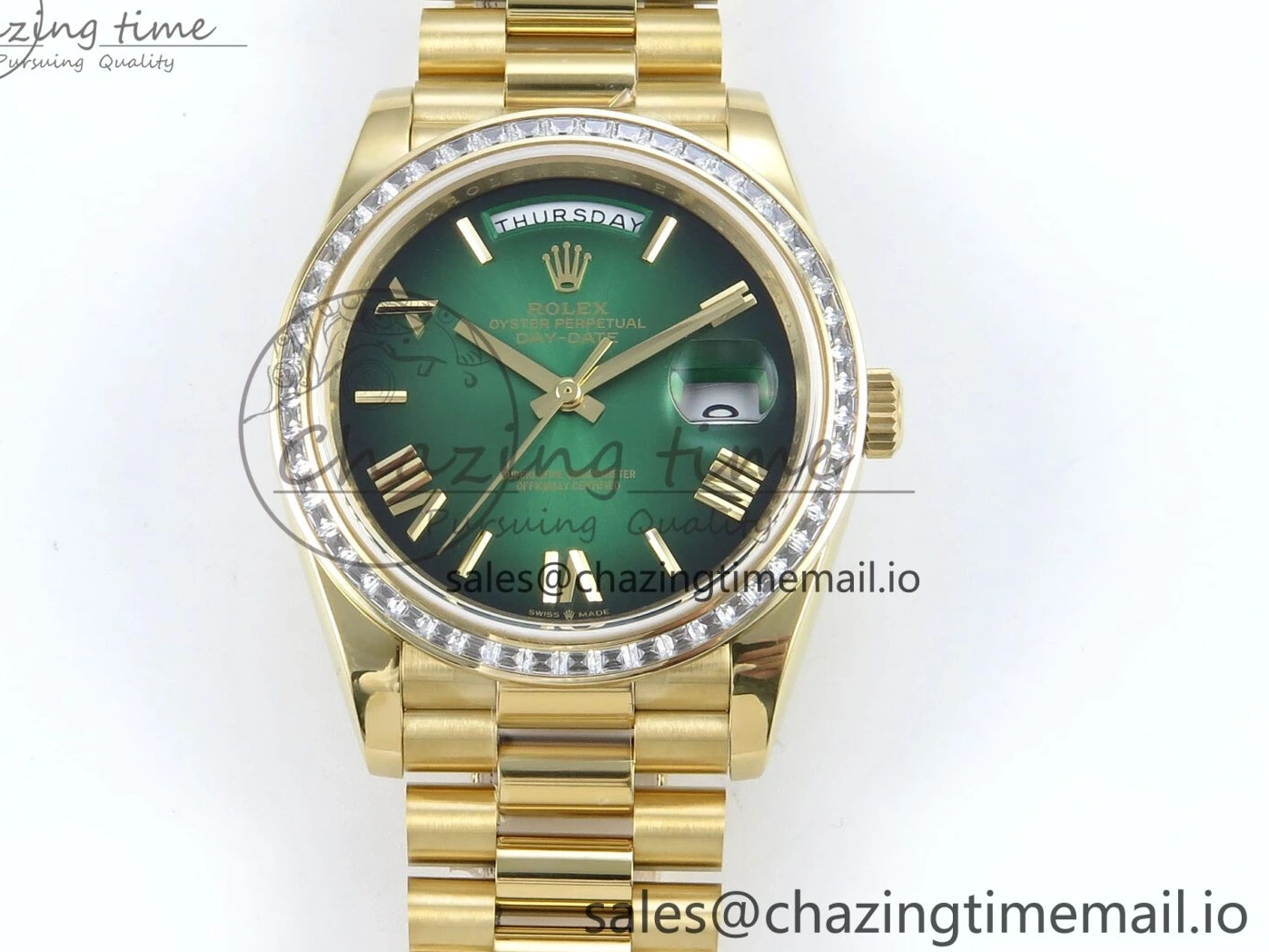 Bracelet Black 40 QF Diamonds Weight) Best YG on DayDate A2836 Dial V5 (Gain Bezel President Green Edition 1:1 0429